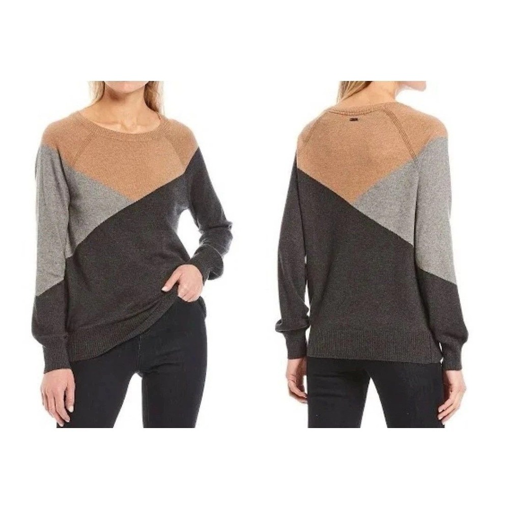 Prana Havaar Sweater Womens S Magnet Grey Colorblock Organic Merino Wool NWT